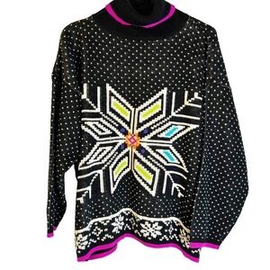 Vintage In Resource Black Snowflake Winter‎ Sweater Cabincore Grandmacore
